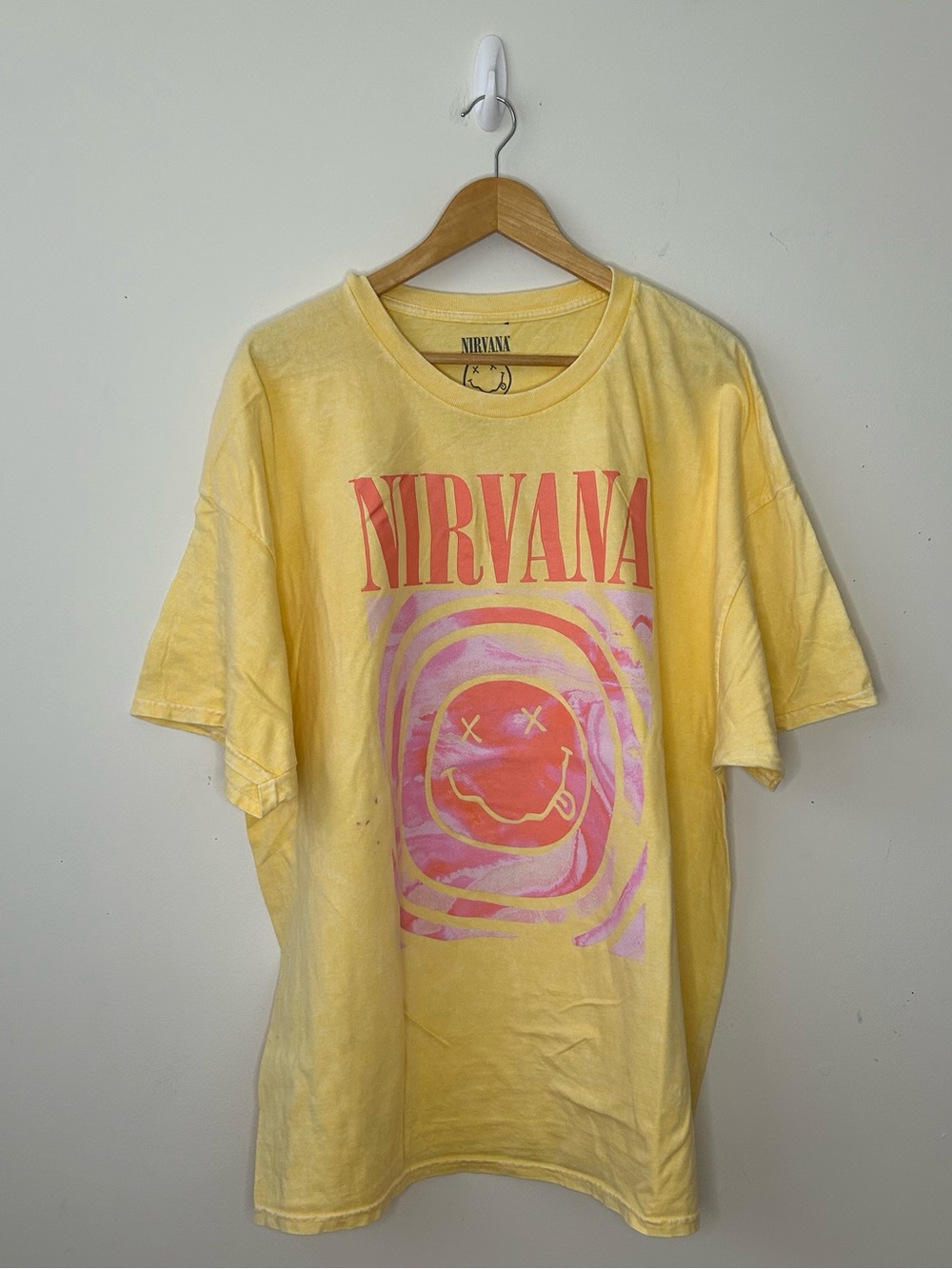 Nirvana Smiley Face Logo Graphic Print Yellow Crew Neck Tee 3XL